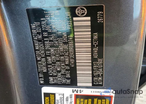 2011 Toyota Camry Base из США, поврежденный, VIN 4T4BF3EK0BR088743